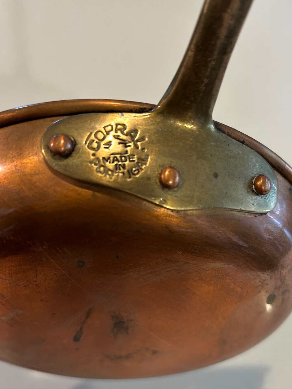 Vintage Copper-Tone Saucepan with Brass Riveted Handle